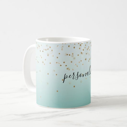 Girly Glam Gold Sparkle Confetti Mint Ombre Kaffeetasse (Vorderseite Links)