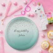 Girly Glam Gold Sparkle Confetti Mint Ombre Pappteller (Party)