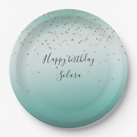 Girly Glam Gold Sparkle Confetti Mint Ombre Pappteller (Vorderseite)