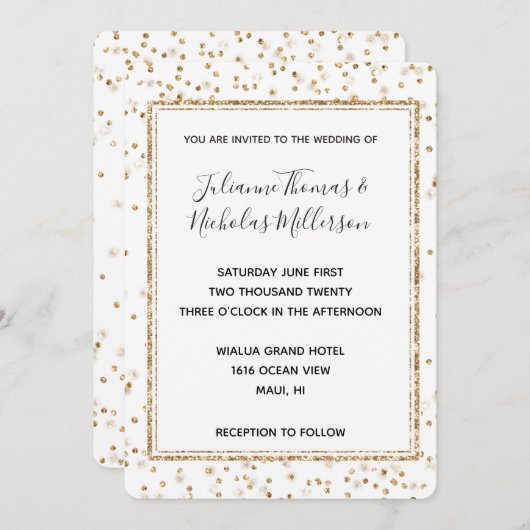 Girly Glam Gold Sparkle Confetti Wedding Einladung (Vorne/Hinten)