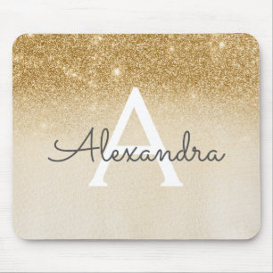 Girly Glam Gold Sparkle Glitzer Monogram Ombre Mousepad