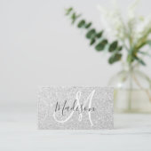 Girly & Glam Grau Silver Glitzer Glitzern Monogram Visitenkarte (Stehend Vorderseite)