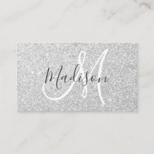 Girly & Glam Gray Silver Glitzer Glitzern Monogram Visitenkarte