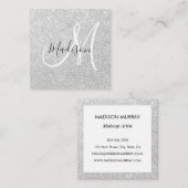 Girly & Glam Gray Silver Glitzer Sparkle Monogram Quadratische Visitenkarte (Vorne/Hinten)