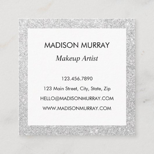 Girly & Glam Gray Silver Glitzer Sparkle Monogram Quadratische Visitenkarte (Rückseite)