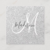 Girly & Glam Gray Silver Glitzer Sparkle Monogram Quadratische Visitenkarte (Vorderseite)