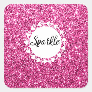 Girly & Glam Helles Pink Glitter Funkeln Weiße Her Quadratischer Aufkleber