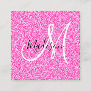 Girly & Glam Hellrosa Glitter Funken Monogramm Quadratische Visitenkarte