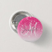 Girly Glam Hot Pink Glitzer Glitzern Monogram Name Button (Vorne & Hinten)