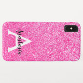 Girly Glam Hot Pink Glitzer Glitzern Monogram Name Case-Mate iPhone Hülle (Rückseite (Horizontal))