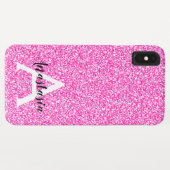 Girly Glam Hot Pink Glitzer Glitzern Monogram Name Case-Mate iPhone Hülle (Rückseite (Horizontal))