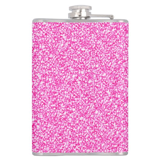 Girly Glam Hot Pink Glitzer Glitzern Monogram Name Flachmann (Rückseite)