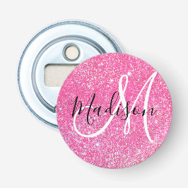 Girly Glam Hot Pink Glitzer Glitzern Monogram Name Flaschenöffner
