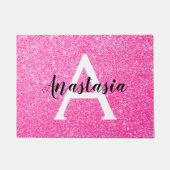Girly Glam Hot Pink Glitzer Glitzern Monogram Name Fußmatte (Vorderseite)