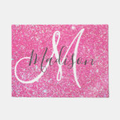 Girly Glam Hot Pink Glitzer Glitzern Monogram Name Fußmatte (Vorderseite)