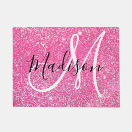 Girly Glam Hot Pink Glitzer Glitzern Monogram Name Fußmatte