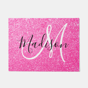 Girly Glam Hot Pink Glitzer Glitzern Monogram Name Fußmatte