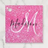 Girly Glam Hot Pink Glitzer Glitzern Monogram Name Geschenkanhänger (Vorderseite)