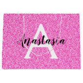 Girly Glam Hot Pink Glitzer Glitzern Monogram Name Große Geschenktüte (Vorderseite)