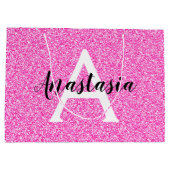 Girly Glam Hot Pink Glitzer Glitzern Monogram Name Große Geschenktüte (Rückseite)