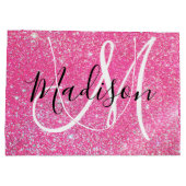 Girly Glam Hot Pink Glitzer Glitzern Monogram Name Große Geschenktüte (Rückseite)