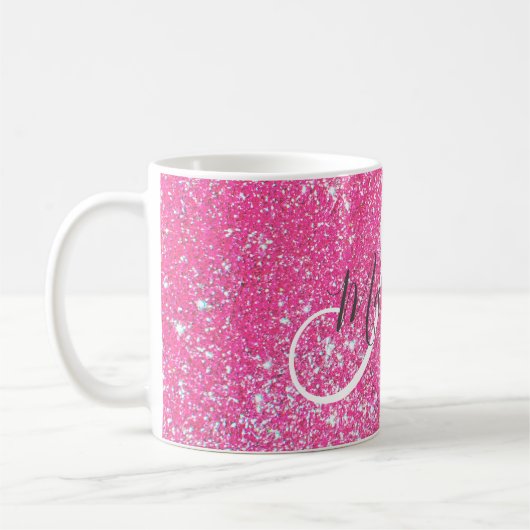 Girly Glam Hot Pink Glitzer Glitzern Monogram Name Kaffeetasse (Links)