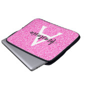 Girly Glam Hot Pink Glitzer Glitzern Monogram Name Laptopschutzhülle (Vorne Knopf)