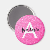 Girly Glam Hot Pink Glitzer Glitzern Monogram Name Magnet (Vorderseite/Rückseite)