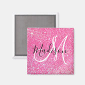 Girly Glam Hot Pink Glitzer Glitzern Monogram Name Magnet (Vorderseite/Rückseite)