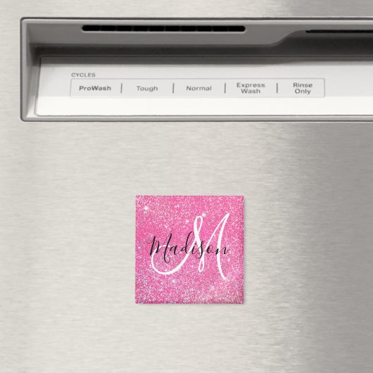 Girly Glam Hot Pink Glitzer Glitzern Monogram Name Magnet (In Situ (Geschirrspüler))