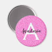 Girly Glam Hot Pink Glitzer Glitzern Monogram Name Magnet (Vorderseite/Rückseite)