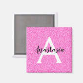 Girly Glam Hot Pink Glitzer Glitzern Monogram Name Magnet (Vorderseite/Rückseite)