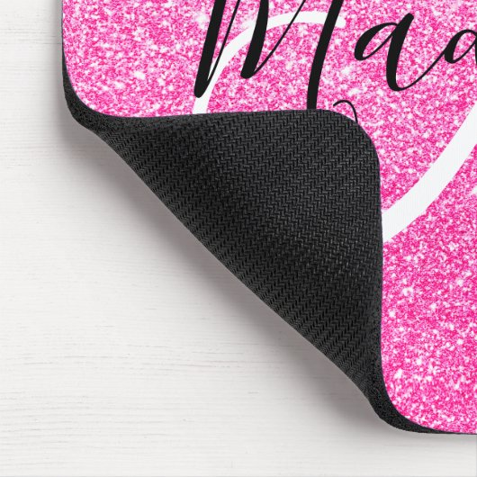 Girly Glam Hot Pink Glitzer Glitzern Monogram Name Mousepad (Ecke)