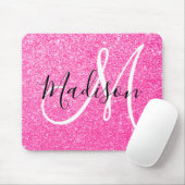 Girly Glam Hot Pink Glitzer Glitzern Monogram Name Mousepad (Mit Mouse)