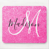 Girly Glam Hot Pink Glitzer Glitzern Monogram Name Mousepad (Vorne)