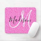 Girly Glam Hot Pink Glitzer Glitzern Monogram Name Mousepad (Mit Mouse)