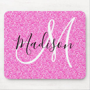 Girly Glam Hot Pink Glitzer Glitzern Monogram Name Mousepad