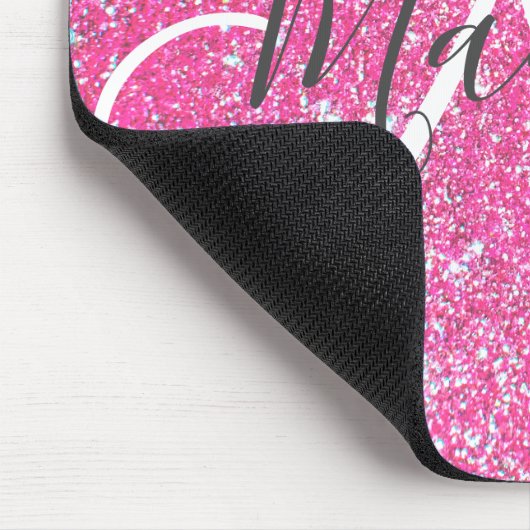 Girly Glam Hot Pink Glitzer Glitzern Monogram Name Mousepad (Ecke)