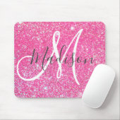 Girly Glam Hot Pink Glitzer Glitzern Monogram Name Mousepad (Mit Mouse)