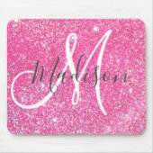 Girly Glam Hot Pink Glitzer Glitzern Monogram Name Mousepad (Vorne)