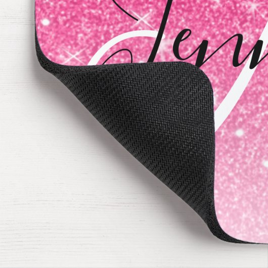 Girly Glam Hot Pink Glitzer Glitzern Monogram Name Mousepad (Ecke)