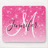 Girly Glam Hot Pink Glitzer Glitzern Monogram Name Mousepad (Vorne)