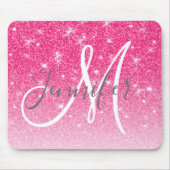 Girly Glam Hot Pink Glitzer Glitzern Monogram Name Mousepad (Vorne)