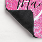 Girly Glam Hot Pink Glitzer Glitzern Monogram Name Mousepad (Ecke)