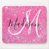 Girly Glam Hot Pink Glitzer Glitzern Monogram Name Mousepad (Vorne)