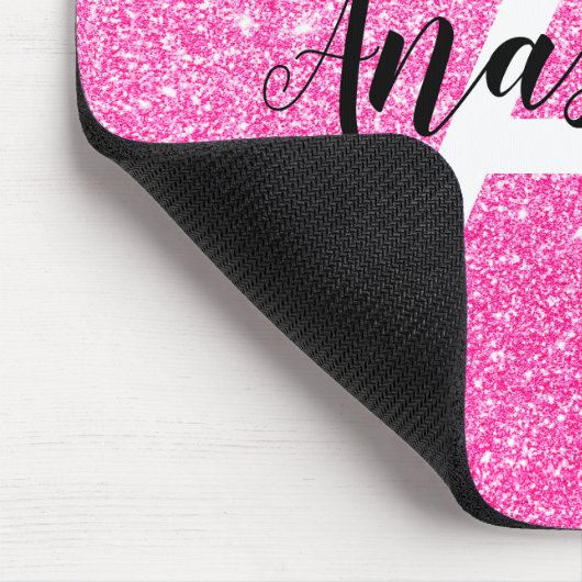 Girly Glam Hot Pink Glitzer Glitzern Monogram Name Mousepad (Ecke)