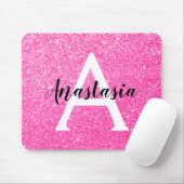 Girly Glam Hot Pink Glitzer Glitzern Monogram Name Mousepad (Mit Mouse)