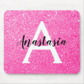 Girly Glam Hot Pink Glitzer Glitzern Monogram Name Mousepad (Vorne)