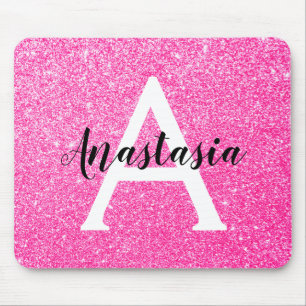 Girly Glam Hot Pink Glitzer Glitzern Monogram Name Mousepad
