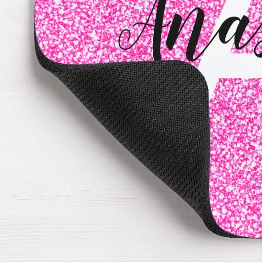Girly Glam Hot Pink Glitzer Glitzern Monogram Name Mousepad (Ecke)